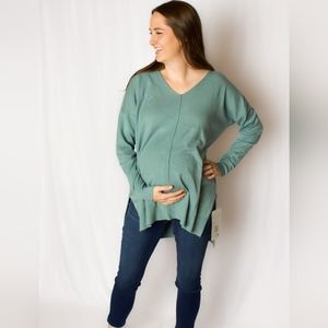 Maternity Friendly Sweater Blue Grey Hi Low